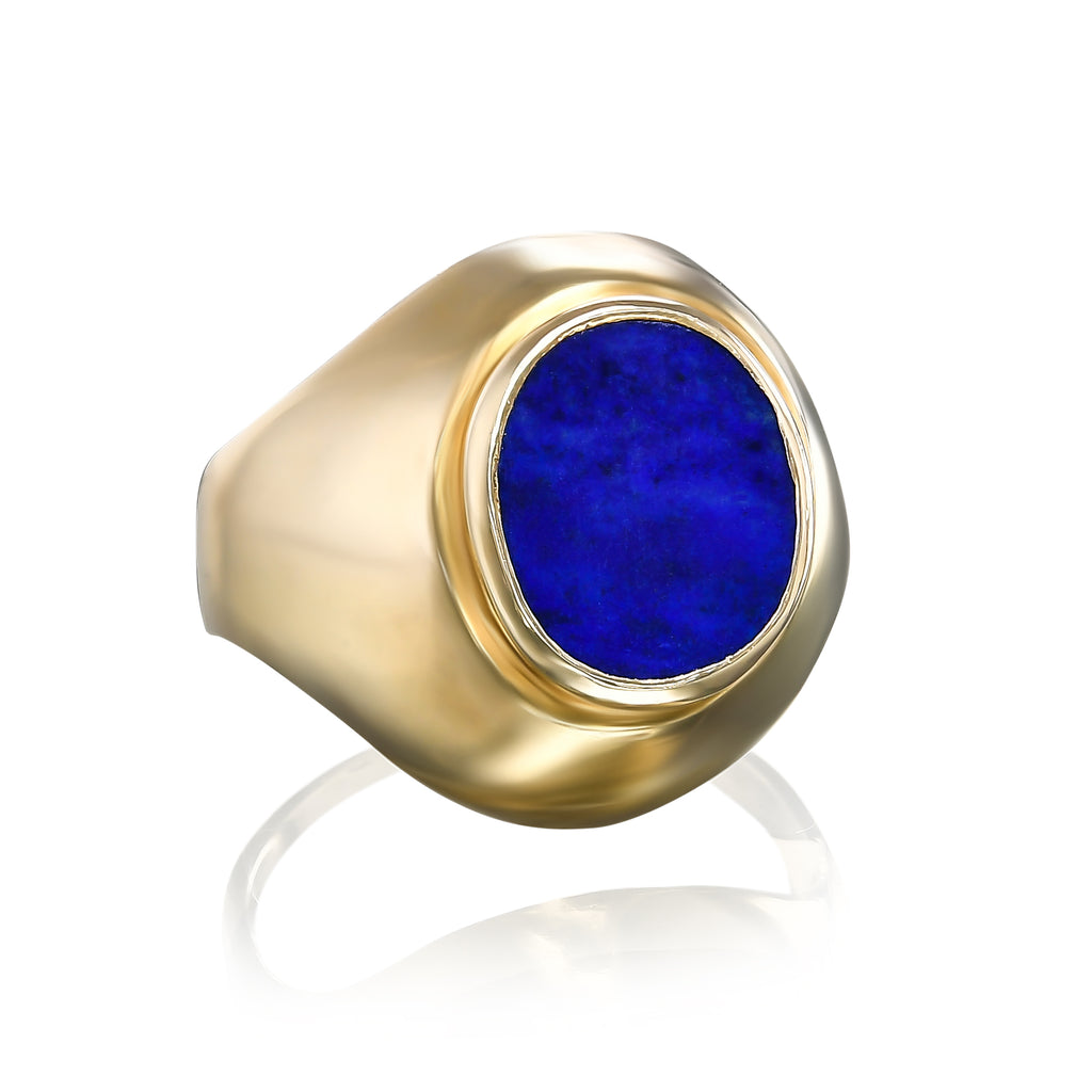 High oval signet ring with stone